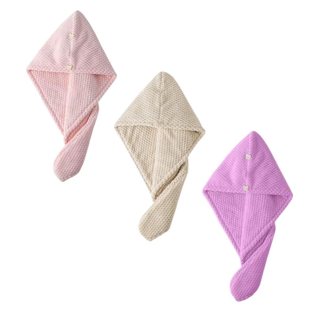 Baluue 3pcs Water Absorbent Hair Drying Hats Coral Fleece Shower Caps for Long Hair Quick Drying Turban Towels in Pink Purple Brown for Daily Use