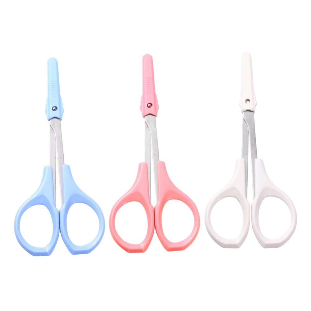 WOONEKY 3pcs Stainless Tools Eyelash Curler Scissors for Eyebrow Grooming and Nose Hair Trimming Curved Scissors