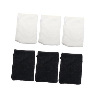 Baluue 6pcs Soft Microfiber Face Cleaning Gloves Mitts for Makeup Removal Skin-friendly Beauty Gloves for Women Black White