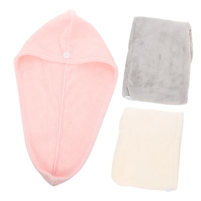 Baluue 3pcs Quick-Drying Hair Wraps Ultra-Absorbent Coral Fleece Towels for Fast Drying Wet Hair Reduces Frizz Breakage Comfortable Secure Design for White Pink Grey