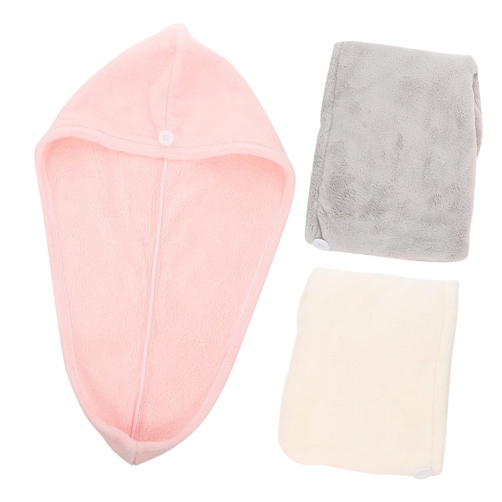 Baluue 3pcs Quick-Drying Hair Wraps Ultra-Absorbent Coral Fleece Towels for Fast Drying Wet Hair Reduces Frizz Breakage Comfortable Secure Design for White Pink Grey