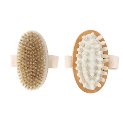minkissy Wooden Handle Massager Brush for Dry Skin Exfoliation Body Massager Brush Set