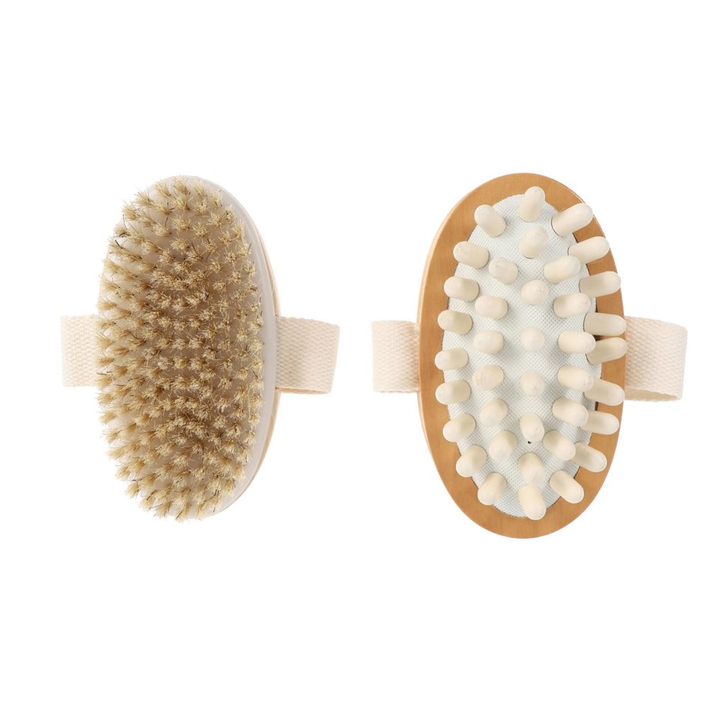 minkissy Wooden Handle Massager Brush for Dry Skin Exfoliation Body Massager Brush Set