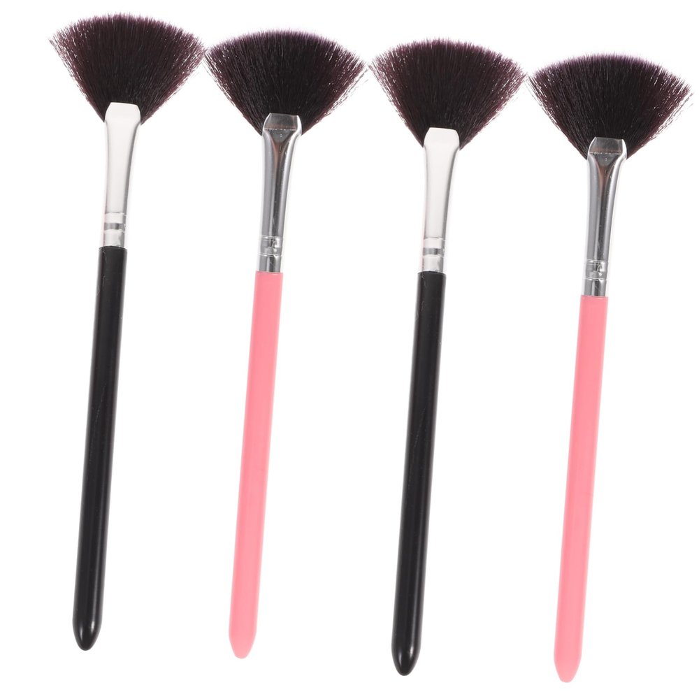 Baluue 4pcs Professional Makeup Long Handle Fan Shape Blush Brush Fan Shaped Powder Brush for Highlighters Makeup