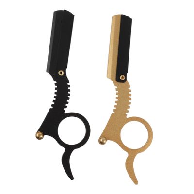Ipetboom 2pcs Manual Beard Shaver Classic Finger Razor for Men Gold and Black Barber Razors for Grooming Precision Shaving Tool for Sideburns Body Hair and Eyebrows