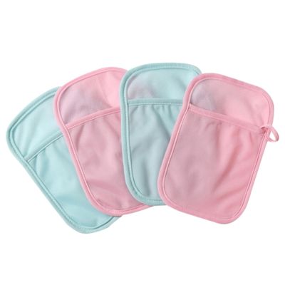 ANDRESLAD 4pcs Cotton Bath Mitts Reusable Bath Gloves Shower Brush for Family Travel
