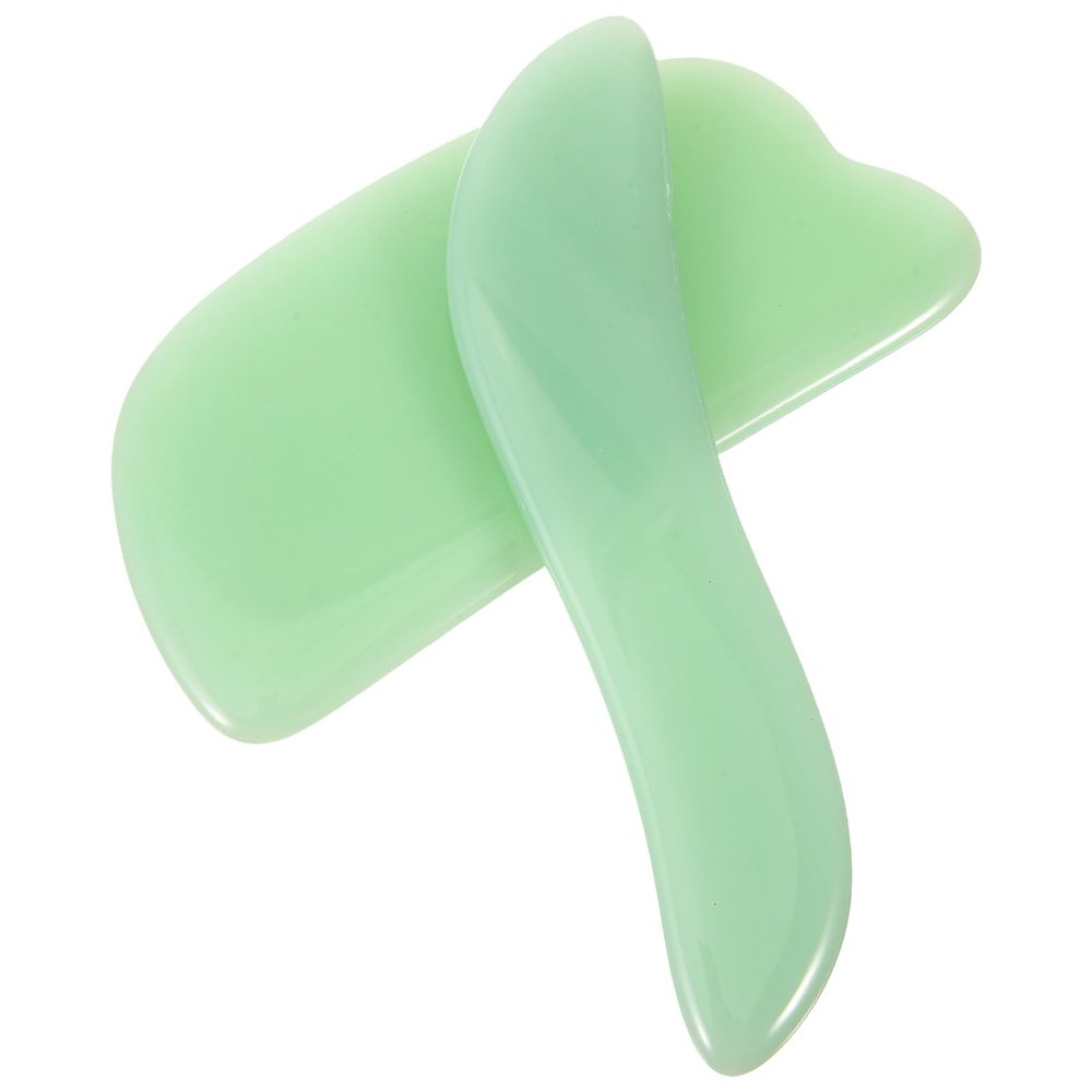 FRCOLOR 2pcs Facial Scraper Massager Gua Sha Tools Jade Facial Rollers Face Rolling Massager Skincare Tool for Women