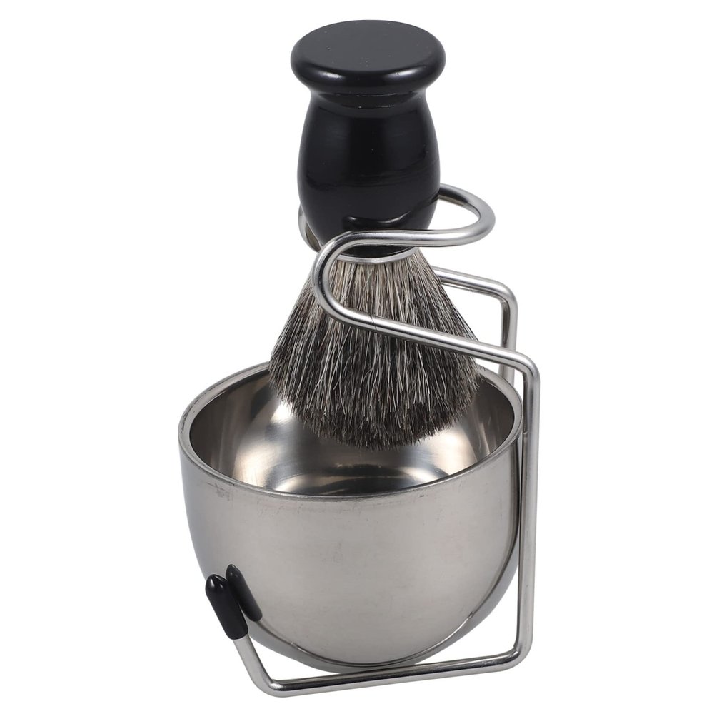 Outanaya 1set Men Beard Shaving Brush Set with Stand and Bowl Handle Hair Brush Shaving Kit for Home Use and Barber Shops