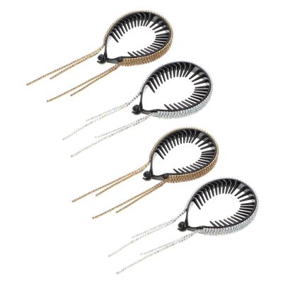 Beatifufu 4pcs Rhinestone Tassel Hair Bun Holders Banana Clips for Elegant Updos Stylish Headdress for Women and Girls for Quick Hairstyles and Special Occasions