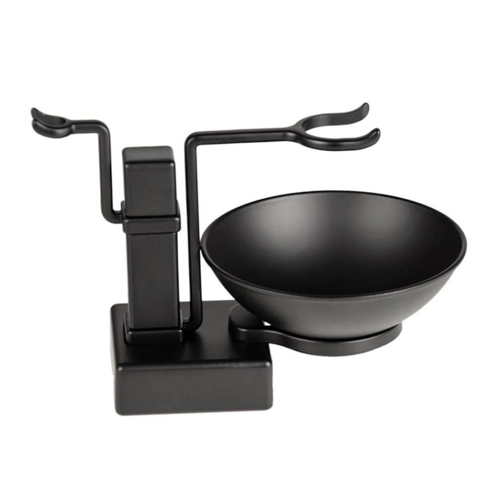 Didiseaon 2pcs Shaving Rack Set Soap Bowl and Brush Stand Metal Shaving Accessories for Men and Space-saving Design Black
