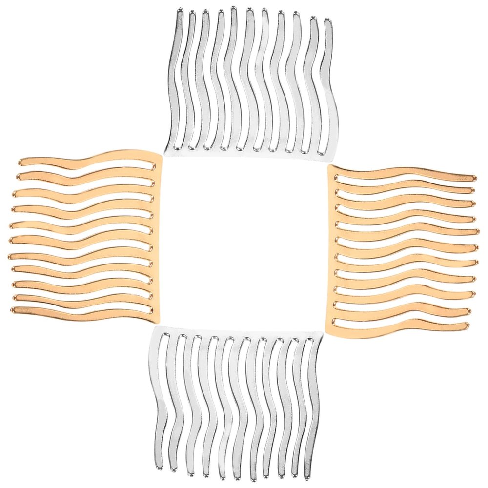 Beatifufu 4pcs Flexible Side Combs for Hair Styling Metal Hair Combs for Women for Wedding Veils and Daily Use Gold and Silver Accessories