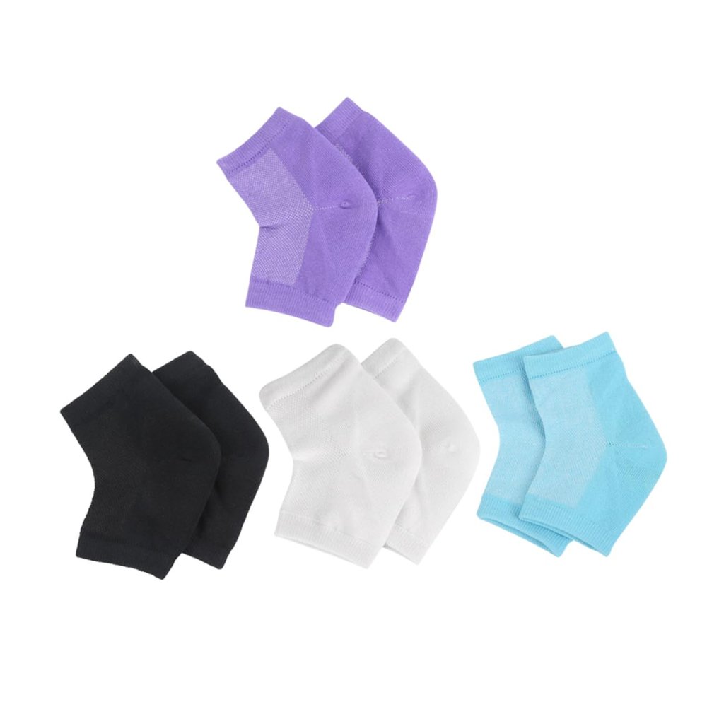 Beatifufu 4pairs Moisturizing Gel Heel Socks for Dry Cracked Feet Reusable Breathable Heel Protectors in White Black Comfortable Foot Treatment Sleeves