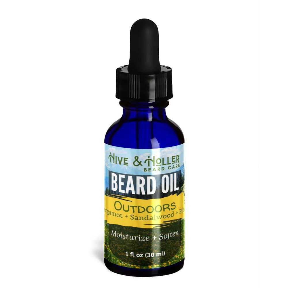 Hive & Holler Beard Oil for Men - Outdoors: Bergamot, Sandalwood, Pine- Premium Beard Care Oil - Natural Ingredients for Healthy Beard Growth, Softening, and Itch Relief - 1 fl oz