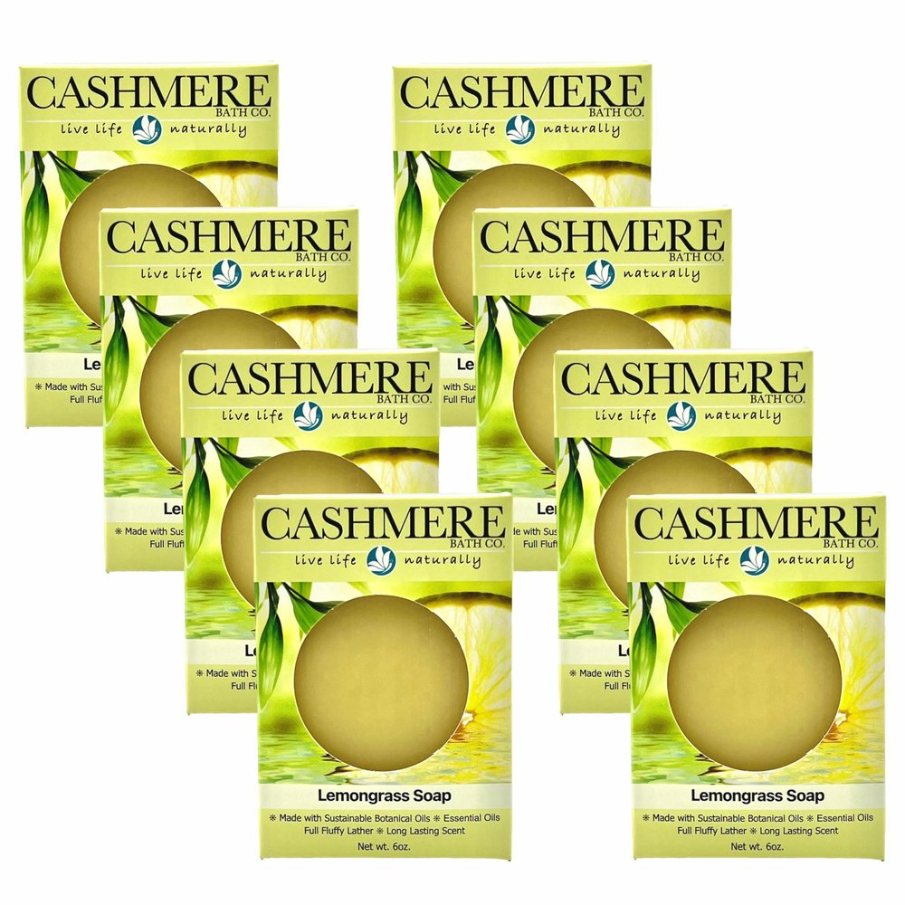 Cashmere Bath Handmade Cold Process Bar Soap - Soothing Lemongrass Soap | Cleansing and Moisturizing, Exfoliating Properties | Natural | Vegan | 6oz | Case of (8)