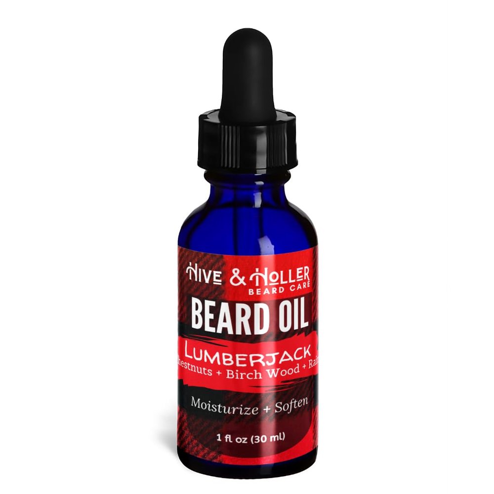 Hive & Holler Beard Oil for Men - Lumberjack: Chestnuts, Birch Wood, & Rain - Premium Beard Care Oil - Natural Ingredients for Healthy Beard Growth, Softening, and Itch Relief - 1 fl oz