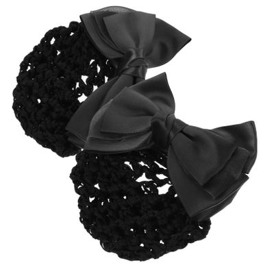 SKISUNO 2pcs Hair Bun Net Covers Bow Clip Women Hair Bow Clips Bun Extensions Professional for Nurses Stewardesses
