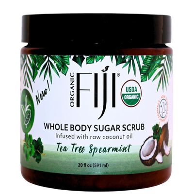 Organic Fiji Coconut Oil Infused Sugar Scrub for Face & Body 20-Ounces (20 Ounce (Pack of 1), Tea Tree Spearmint)