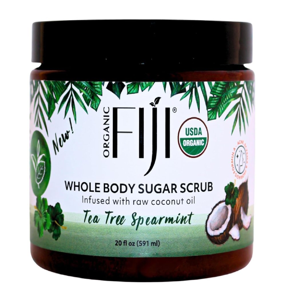 Organic Fiji Coconut Oil Infused Sugar Scrub for Face & Body 20-Ounces (20 Ounce (Pack of 1), Tea Tree Spearmint)