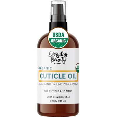 Organic Cuticle & Nail Oil - Repair, Revitalize & Hydrate Cuticles and Nails - Organic Spa Treatment - For Stronger Healthier Nails and Cuticles - 8 Fl Oz With Pump Top