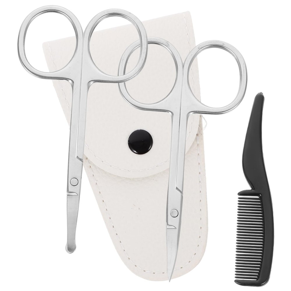 SOESFOUFU 4pcs Precision Nose Hair Trimmer Set Beard Scissors Stainless Steel Scissors for Men Women Portable Beauty Grooming Kit for Barber Shops Home Use