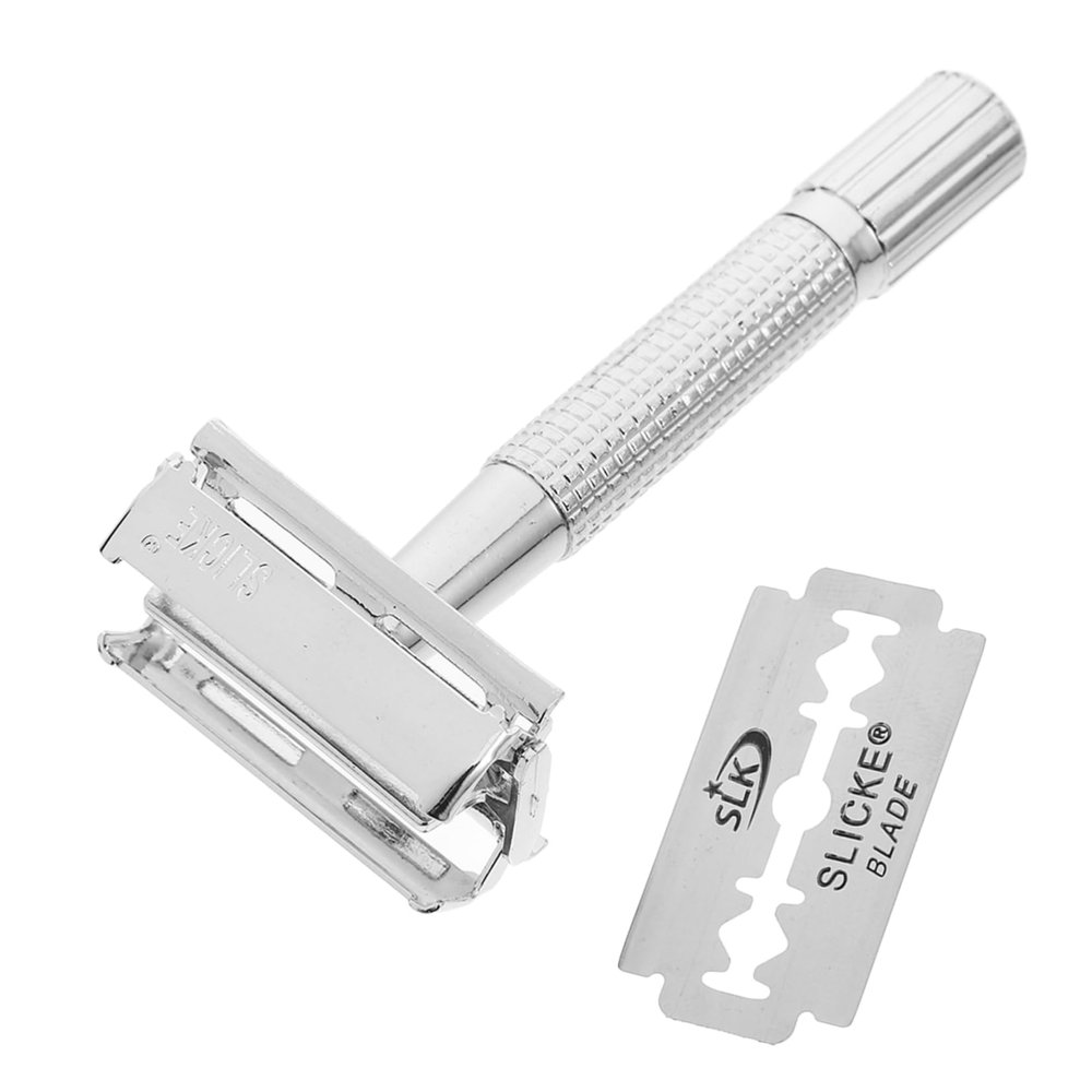 IWOWHERO Manual Beard Shaver with Replaceable Double Edge Razors Butterfly Razor for Smooth Shaving of Mustache Goatee and Sideburns Heavy Handle for Stability