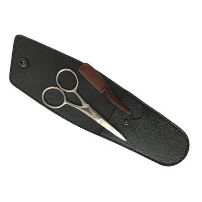TOVINANNA Stainless Steel Eyebrow Trimmer Scissors with Comb Kit for Beard Mustache Grooming Men's Barber Kit