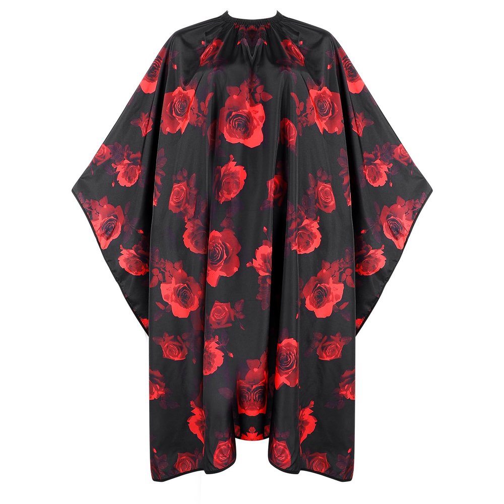 AOZUO Hair Cutting Cape, Hairdresser Apron Salon Cape with Adjustable Elastic Hooks Floral Pattern Barber Cape for Hair Stylist Hair Dye (Red)