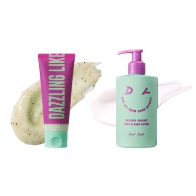 [Dear Doer] Dazzling Body Scrub in Tube - Radiant & Gentle Exfoliator with Grape Seed 3.38 fl oz/Dazzling Radiant Body & Hand Lotion | Vegan | 10.14 fl.oz - pH-Balanced, Non-Sticky Vitamin Lotion