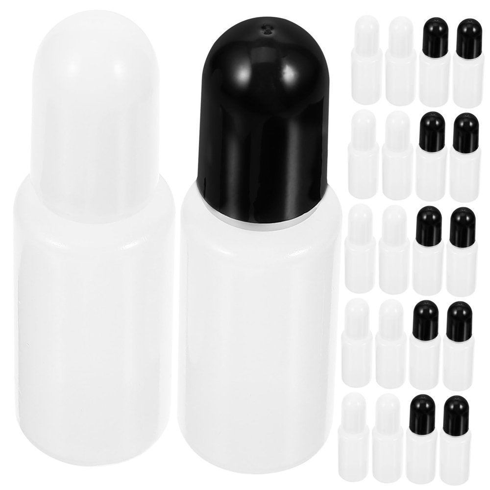 SKISUNO 20pcs Empty Dropper Bottles Portable Oil Droppers Black White Caps for Essential Oils Use Leakproof Reusable Liquid Storage Bottles