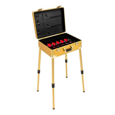 BANEBONE Barber Case Professional Portable Barber Station with Adjustable Height 18.11-31.5in TSA Lock Hair Stylist Toolbox for Barbershop - Rolling Organizer Case for Barbers (Gold)