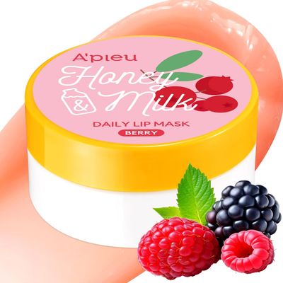 A'PIEU Honey & Milk Daily Lip Mask (Berry) - Nourishing Overnight Korean Lip Mask | Hydrating Lip Moisturizer with Honey, Propolis & Royal Jelly for Soft, Plush Lips