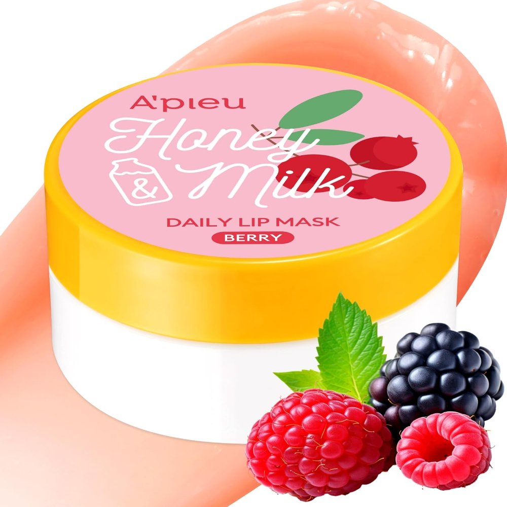 A'PIEU Honey & Milk Daily Lip Mask (Berry) - Nourishing Overnight Korean Lip Mask | Hydrating Lip Moisturizer with Honey, Propolis & Royal Jelly for Soft, Plush Lips