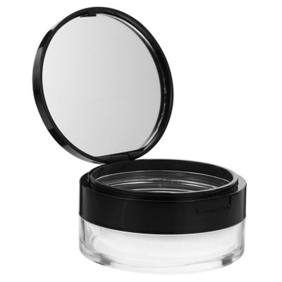 SOESFOUFU Portable Loose Powder Case with Mirror Black Makeup Container for Powder Puff Double Design for Travel Durable and Leak- Includes Random Color Puff
