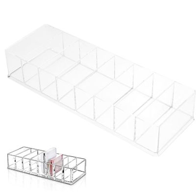 Baluue 8grids Lipstick Storage Box Acrylic Makeup Organizer for Lipsticks and Brow Pencils Compact Cosmetics Display Case for Desktop Use Space-saving Design for Easy Access