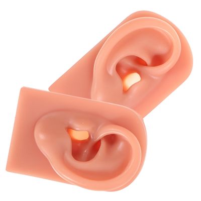 PAMINGONO 2pcs Silicone Ear Piercing Models for Practice and Teaching Artificial Ear Display for Jewelry Piercing Training Reusable Deep Skin Tone Props
