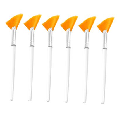 OHPHCALL 6pcs Long Handle Facial Fan Mask Brush Smooth Full Coverage Diy Esthetician Makeup Tools Fluffy Fan Brushes for Beauty