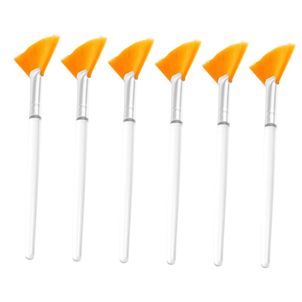 OHPHCALL 6pcs Long Handle Facial Fan Mask Brush Smooth Full Coverage Diy Esthetician Makeup Tools Fluffy Fan Brushes for Beauty