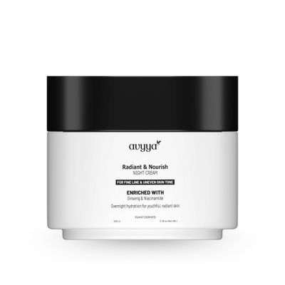 Avyya Radiant and Nourish Night Cream for Fine Line and Uneven Skin tone enriched with Ginseng and Niacinamide | Hydrates Overnight, Reduces Wrinkles and Dark Spots - 3.38 oz