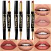 BINGBRUSH 3Pcs Double Ended Light Brown Nude Beige Matte Lip Liner and Lipstick Makeup Combo Set for Women, Rose Gold Lipliner 24 Hours Original Waterproof Long Lasting Lip Stains Pencil Kit Set view 1