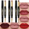 BINGBRUSH 3Pcs Double Ended Mauve Ruby Deep Red Matte Lip Liner and Lipstick Makeup Combo Set for Women, Lipliner 24 Hours Original Waterproof Long Lasting Lip Stains Pencil Kit Set view 1