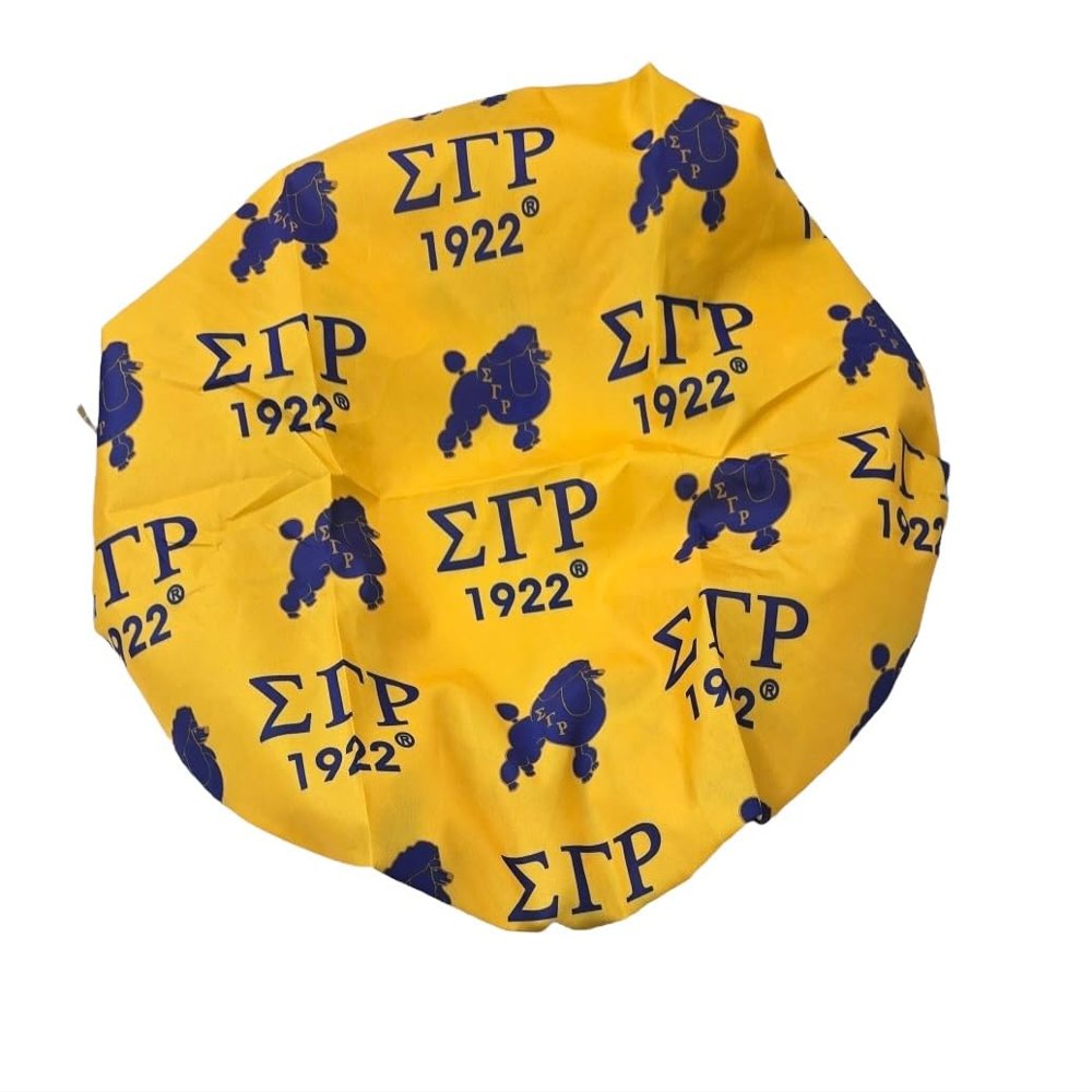 Sigma 1922 Gamma Rho SGR Yellow Shower Cap for Men & Women With Braids, Locs, Afro, Coily, and Long Hair, Waterproof, Washable, Reusable & Adjustable, Great for Home, Spa, Self Care, Hotel & Salon