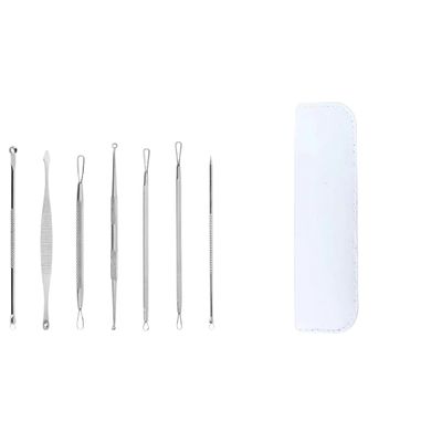 7-in-1 Stainless Steel Blackhead Removal Set, 7-Piece Storage Bag, Blackhead Remover; Skin Care Tools Facial Acne/Pimple Popper kit (7pcs/Set with White case)