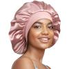 2 Pack 22 Momme 100% Real Mulberry Silk Bonnet for Sleeping Women Pink and Black + Purple view 2