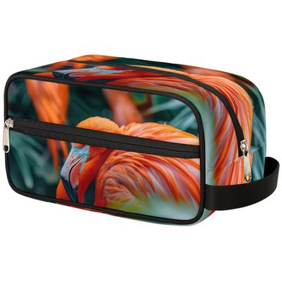 Ourtheme Travel Toiletry Bag for Women Men, Flamingos Pattern Foldable Dopp Kit Water Resistant Shaving Bag for Toiletries Cosmetics Traveling Organizer
