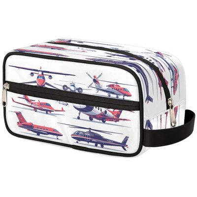 Ourtheme Travel Toiletry Bag for Women Men, Aircraft Pattern Foldable Dopp Kit Water Resistant Shaving Bag for Toiletries Cosmetics Traveling Organizer