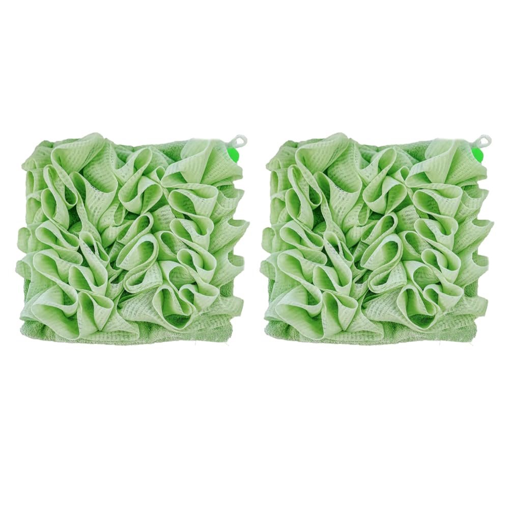 2 in 1 Bath Loofah Sponges, 2PCS Washcloth Loofahs Combo with Drawstrings, Bath Ball Towel Loofah for Cleansing and Smooth Skin