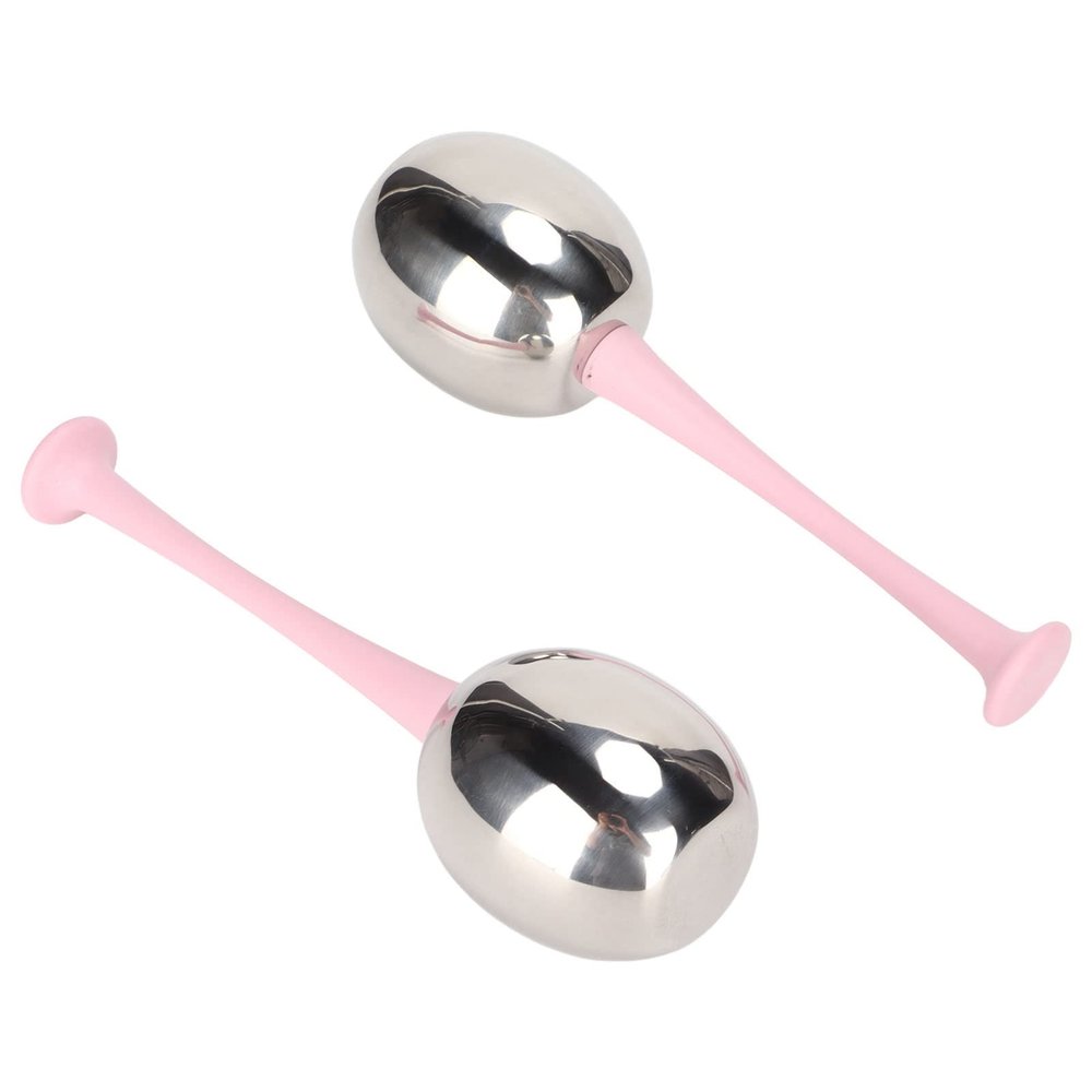 Pack of 2 Facial Ice Balls, Stainless Steel Facial Massage, Reduces Puffiness, Eliminates Fine Lines, Ice Balls for Facial Care (Pink Handle)