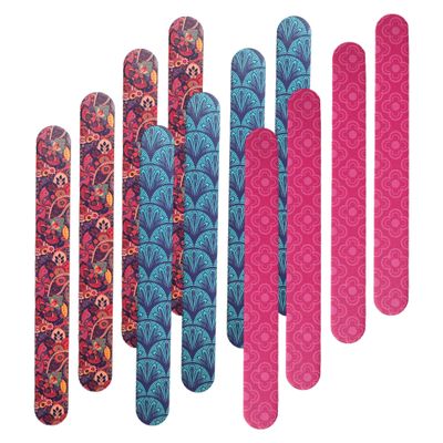 12 Nail File Emery Boards Dual Sided Buffer Nail Filing Tools Smoothing Manicure Pedicure TSA Travel Friendly Professional DIY Fashionable Design Pink Blue Purple