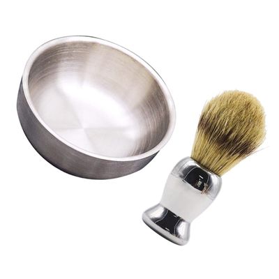 SOESFOUFU 2pcs Shaving Brush Set Stainless Steel Soap Bowl for Men's Wet Shaving Ergonomic Design Nylon Hair Brush for Beginners and Grooming Needs