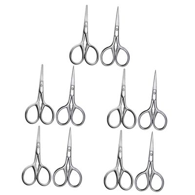 FRCOLOR 10pcs Stainless Steel Trimming Scissors for Men Rounded Pointed Tips Beard Eyebrow and Facial Hair Grooming Scissors for Safe and Precise Cutting